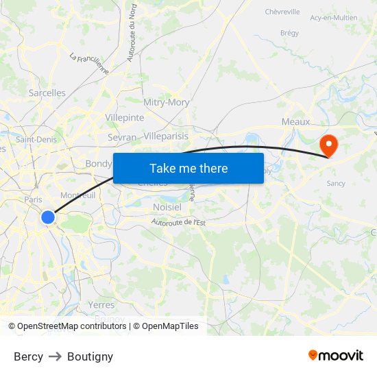 Bercy to Boutigny map