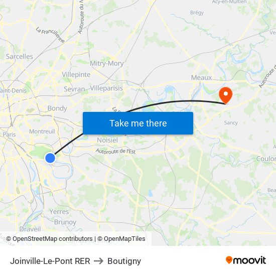 Joinville-Le-Pont RER to Boutigny map