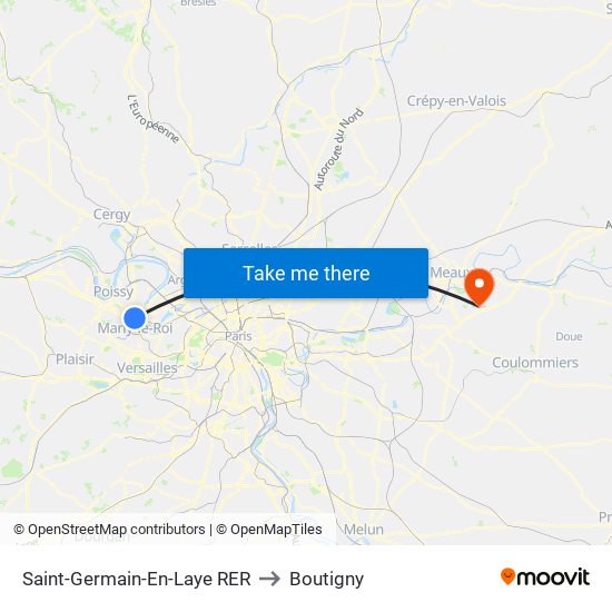 Saint-Germain-En-Laye RER to Boutigny map