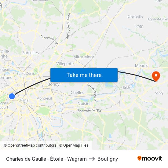 Charles de Gaulle - Étoile - Wagram to Boutigny map