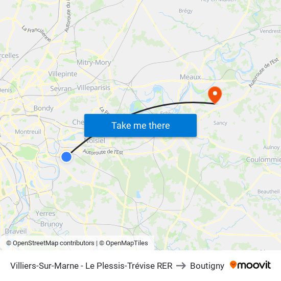 Villiers-Sur-Marne - Le Plessis-Trévise RER to Boutigny map
