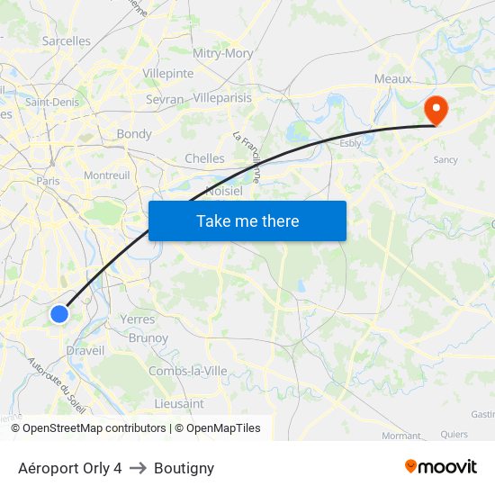 Aéroport Orly 4 to Boutigny map