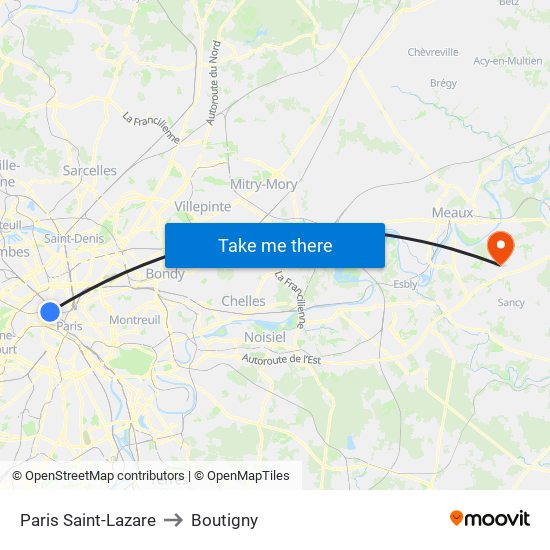 Paris Saint-Lazare to Boutigny map