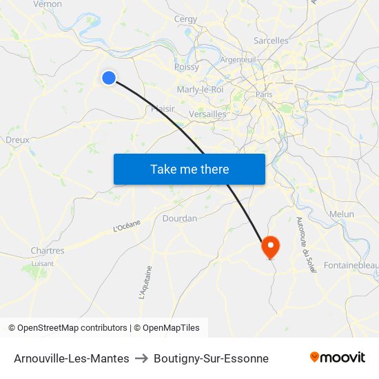 Arnouville-Les-Mantes to Boutigny-Sur-Essonne map