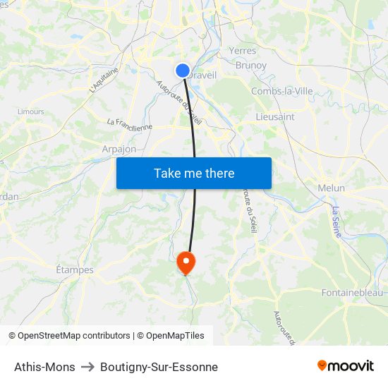 Athis-Mons to Boutigny-Sur-Essonne map