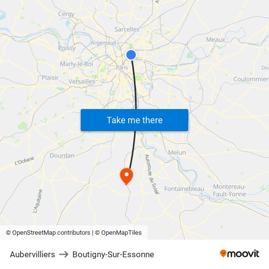 Aubervilliers to Boutigny-Sur-Essonne map
