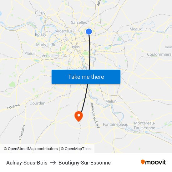 Aulnay-Sous-Bois to Boutigny-Sur-Essonne map