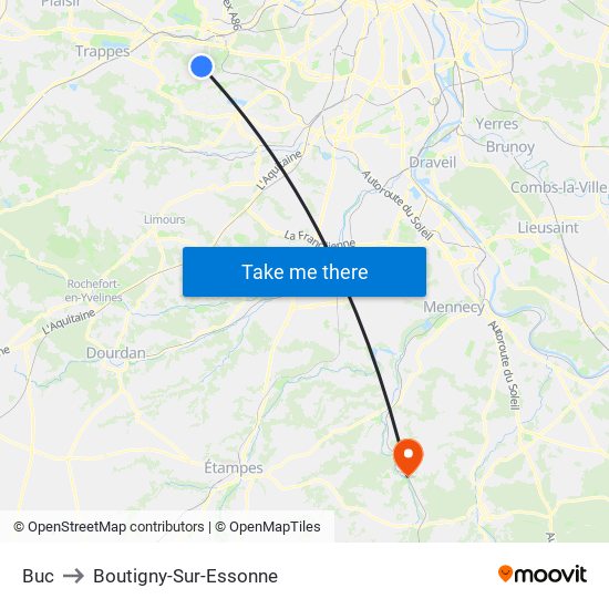 Buc to Boutigny-Sur-Essonne map