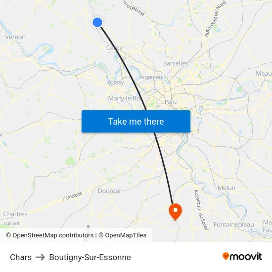 Chars to Boutigny-Sur-Essonne map