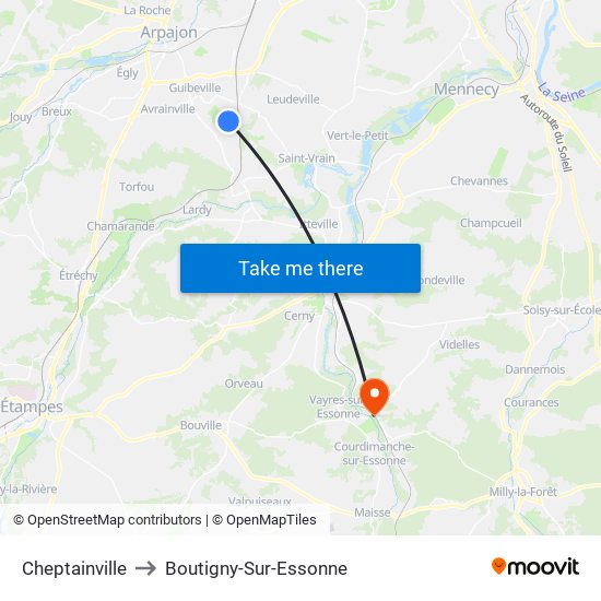 Cheptainville to Boutigny-Sur-Essonne map