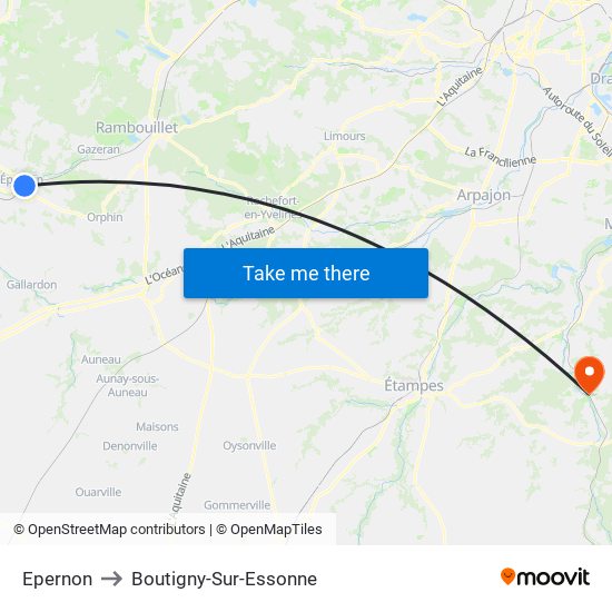 Epernon to Boutigny-Sur-Essonne map