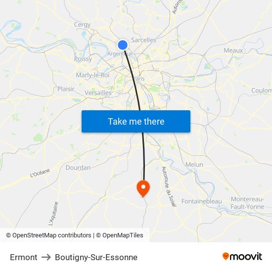 Ermont to Boutigny-Sur-Essonne map