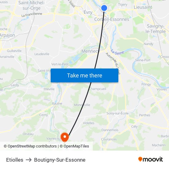 Etiolles to Boutigny-Sur-Essonne map