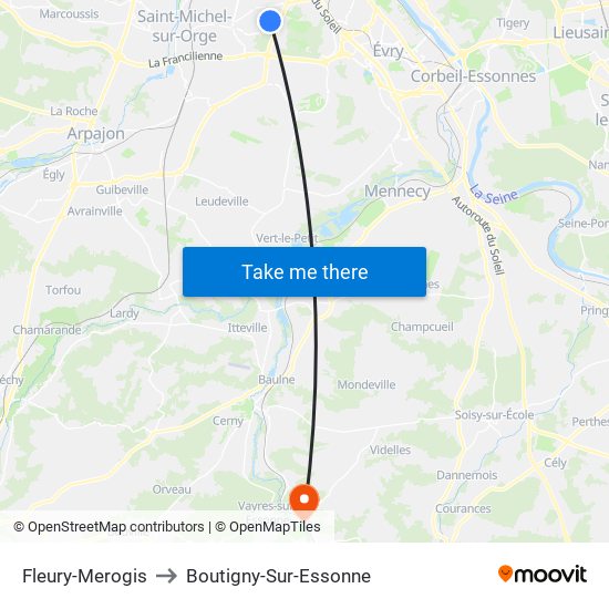 Fleury-Merogis to Boutigny-Sur-Essonne map