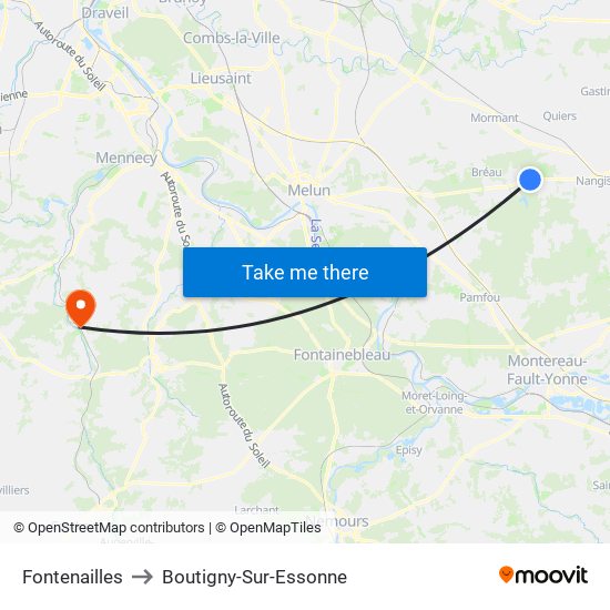 Fontenailles to Boutigny-Sur-Essonne map