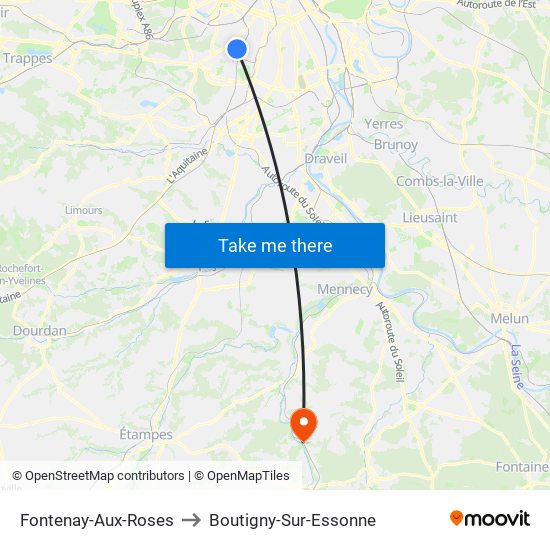 Fontenay-Aux-Roses to Boutigny-Sur-Essonne map