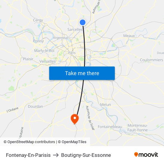Fontenay-En-Parisis to Boutigny-Sur-Essonne map