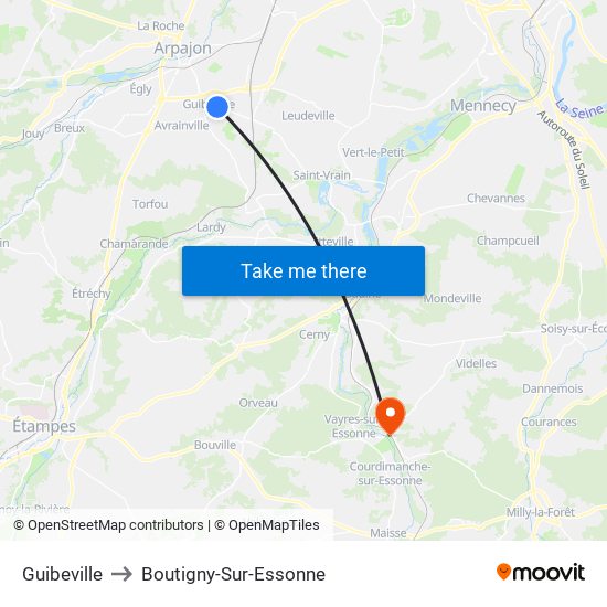 Guibeville to Boutigny-Sur-Essonne map