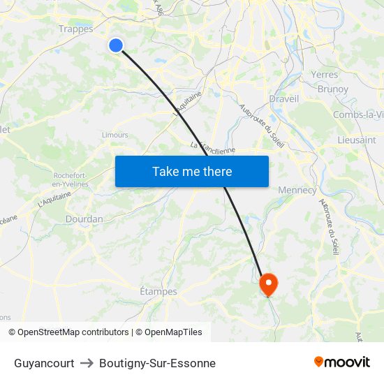 Guyancourt to Boutigny-Sur-Essonne map