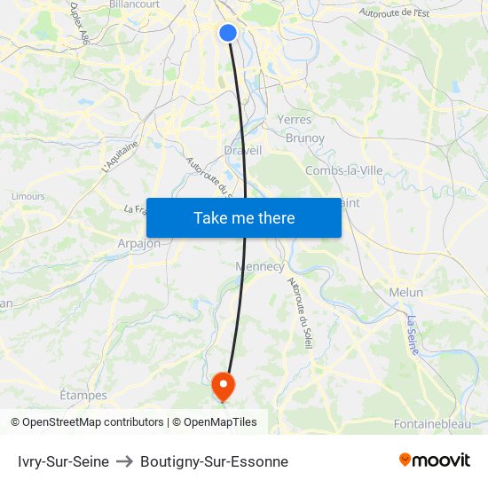 Ivry-Sur-Seine to Boutigny-Sur-Essonne map