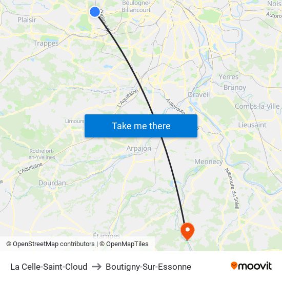 La Celle-Saint-Cloud to Boutigny-Sur-Essonne map