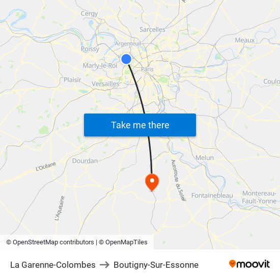 La Garenne-Colombes to Boutigny-Sur-Essonne map