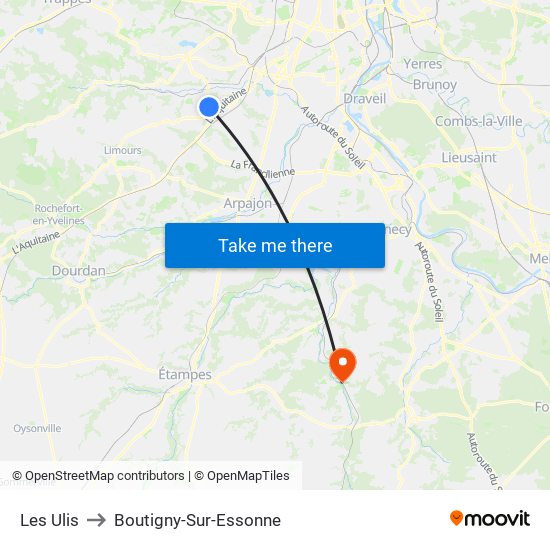 Les Ulis to Boutigny-Sur-Essonne map