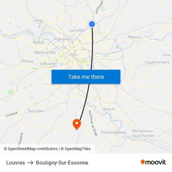Louvres to Boutigny-Sur-Essonne map