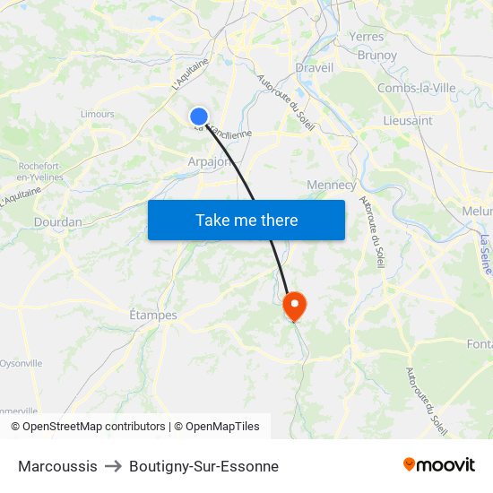 Marcoussis to Boutigny-Sur-Essonne map