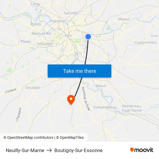 Neuilly-Sur-Marne to Boutigny-Sur-Essonne map