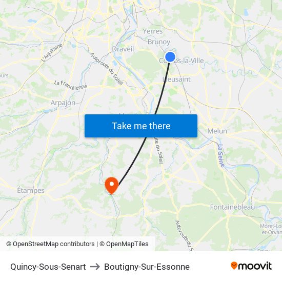 Quincy-Sous-Senart to Boutigny-Sur-Essonne map