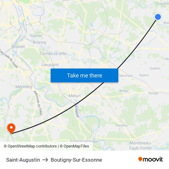 Saint-Augustin to Boutigny-Sur-Essonne map