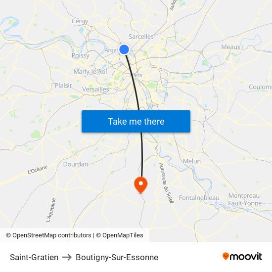 Saint-Gratien to Boutigny-Sur-Essonne map