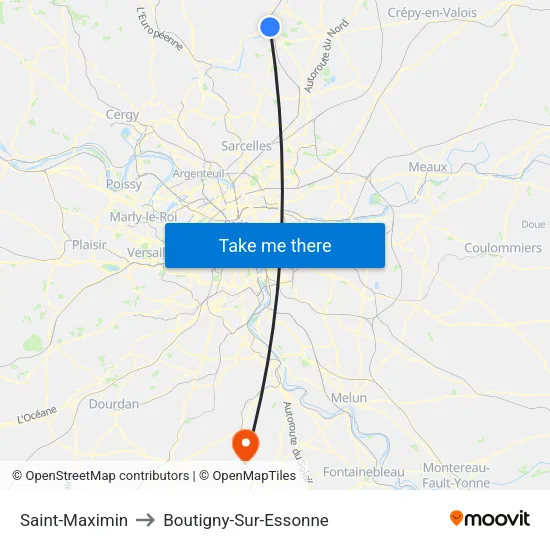 Saint-Maximin to Boutigny-Sur-Essonne map