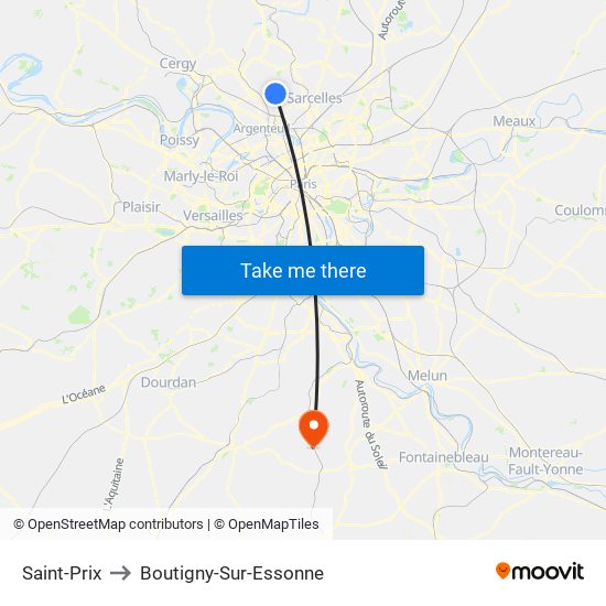 Saint-Prix to Boutigny-Sur-Essonne map