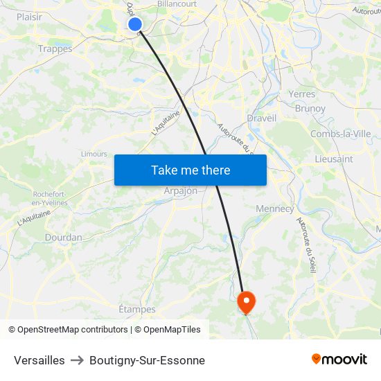 Versailles to Boutigny-Sur-Essonne map