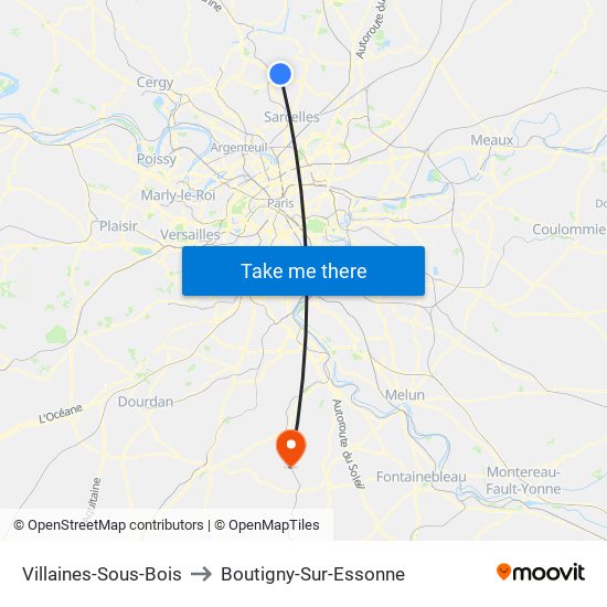 Villaines-Sous-Bois to Boutigny-Sur-Essonne map