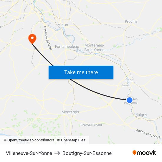 Villeneuve-Sur-Yonne to Boutigny-Sur-Essonne map