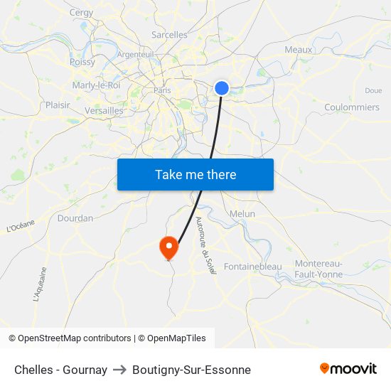 Chelles - Gournay to Boutigny-Sur-Essonne map
