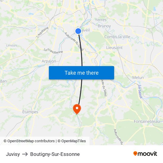 Juvisy to Boutigny-Sur-Essonne map
