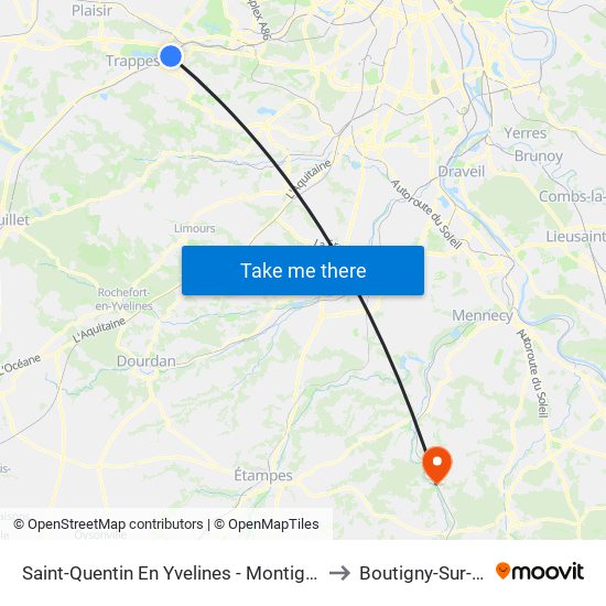 Saint-Quentin En Yvelines - Montigny-Le-Bretonneux to Boutigny-Sur-Essonne map