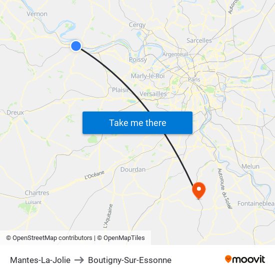 Mantes-La-Jolie to Boutigny-Sur-Essonne map
