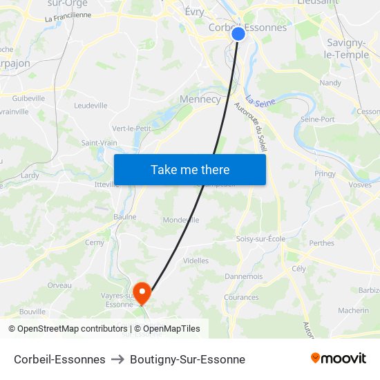 Corbeil-Essonnes to Boutigny-Sur-Essonne map