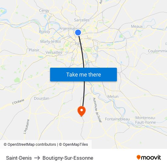 Saint-Denis to Boutigny-Sur-Essonne map