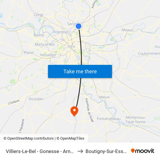 Villiers-Le-Bel - Gonesse - Arnouville to Boutigny-Sur-Essonne map