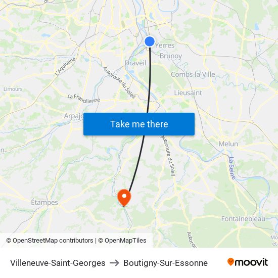 Villeneuve-Saint-Georges to Boutigny-Sur-Essonne map