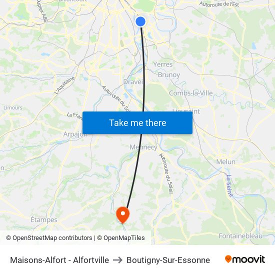 Maisons-Alfort - Alfortville to Boutigny-Sur-Essonne map