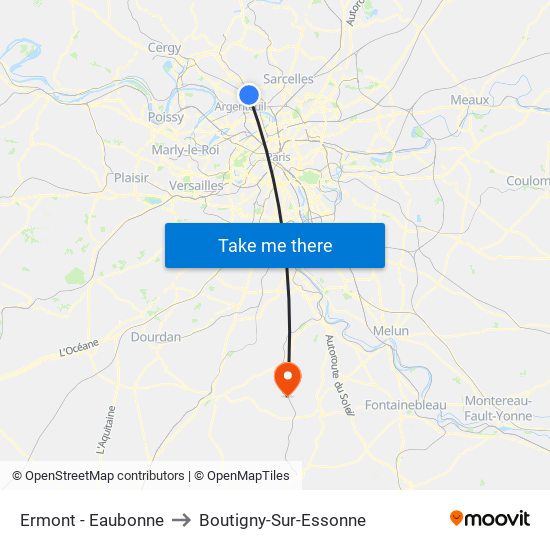 Ermont - Eaubonne to Boutigny-Sur-Essonne map