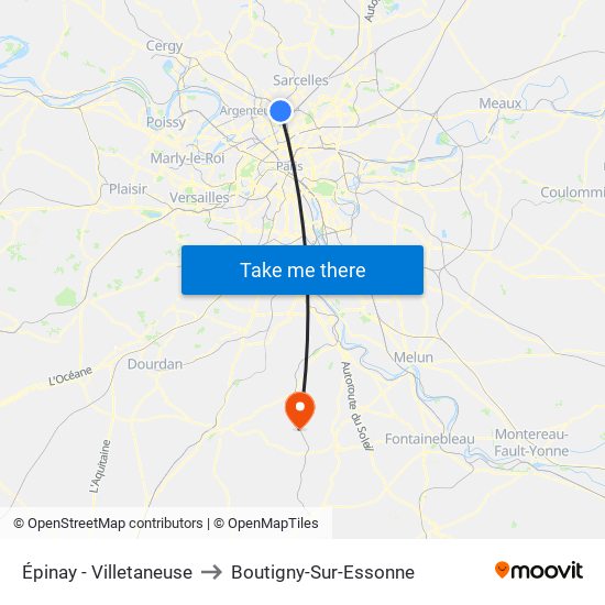 Épinay - Villetaneuse to Boutigny-Sur-Essonne map