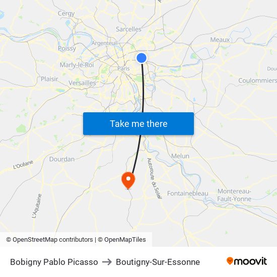 Bobigny Pablo Picasso to Boutigny-Sur-Essonne map